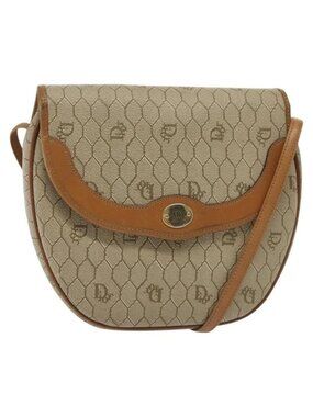 Authentic Christian Dior Honeycomb Canvas Shoulder Bag PVC Beige Gold
